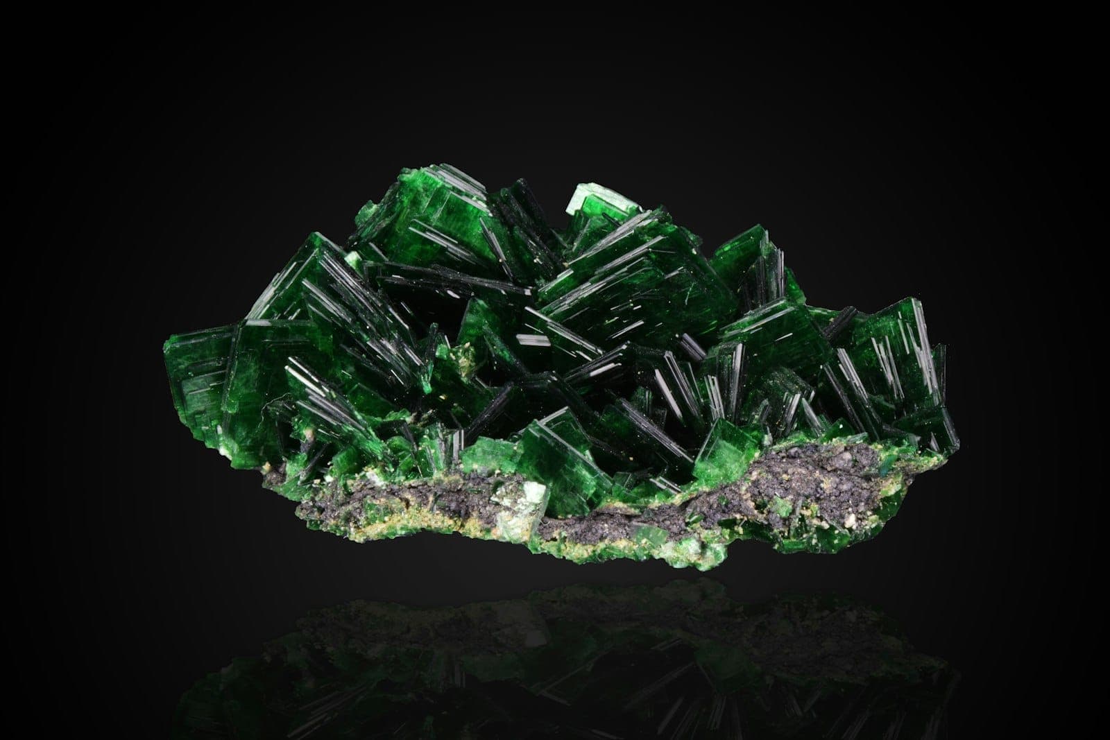 Siyah zeminde yeşil-beyaz mineral kristali